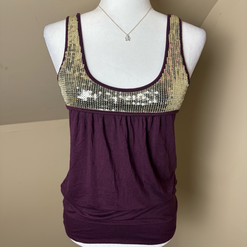 Forever 21 Purple Tank Top with‎ Gold Sequins Y2K Size Small